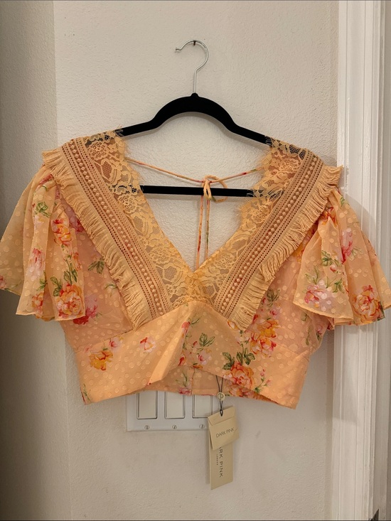Dark Pink Tops - Dark Pink , Peach Floral crop top